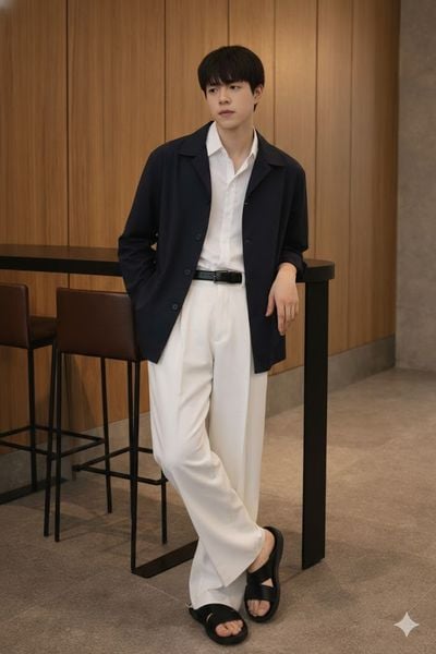 Outfit đi đám cưới nam - Áo jacket kết hợp sơ mi trắng kết hợp quần kaki