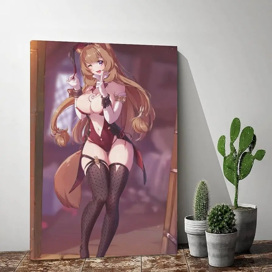 Gái anime ngực to tròn mặc bunny đỏ gợi cảm với tai và đuôi cáo