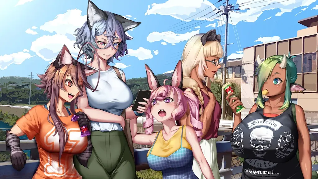 Nhóm gái anime kemonomimi ngực to tròn selfie vui vẻ bên hồ nước