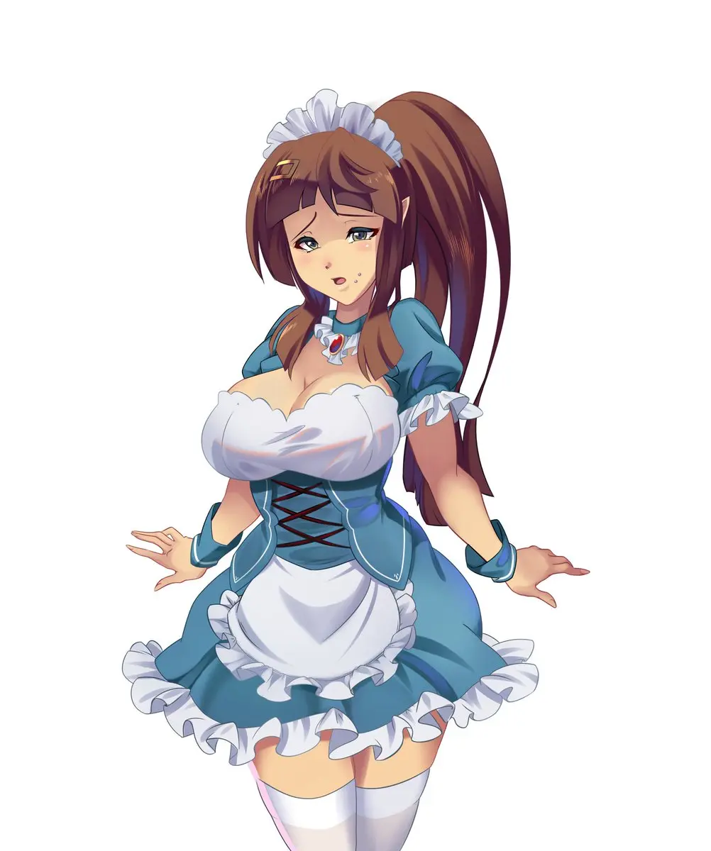 Gái anime ngực to tròn mặc đồ hầu gái dang tay ngạc nhiên