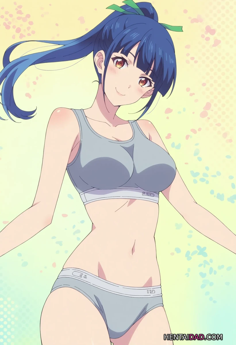 Ami Tsuruga tươi tắn với tóc pigtail xanh dương và nụ cười rạng rỡ.