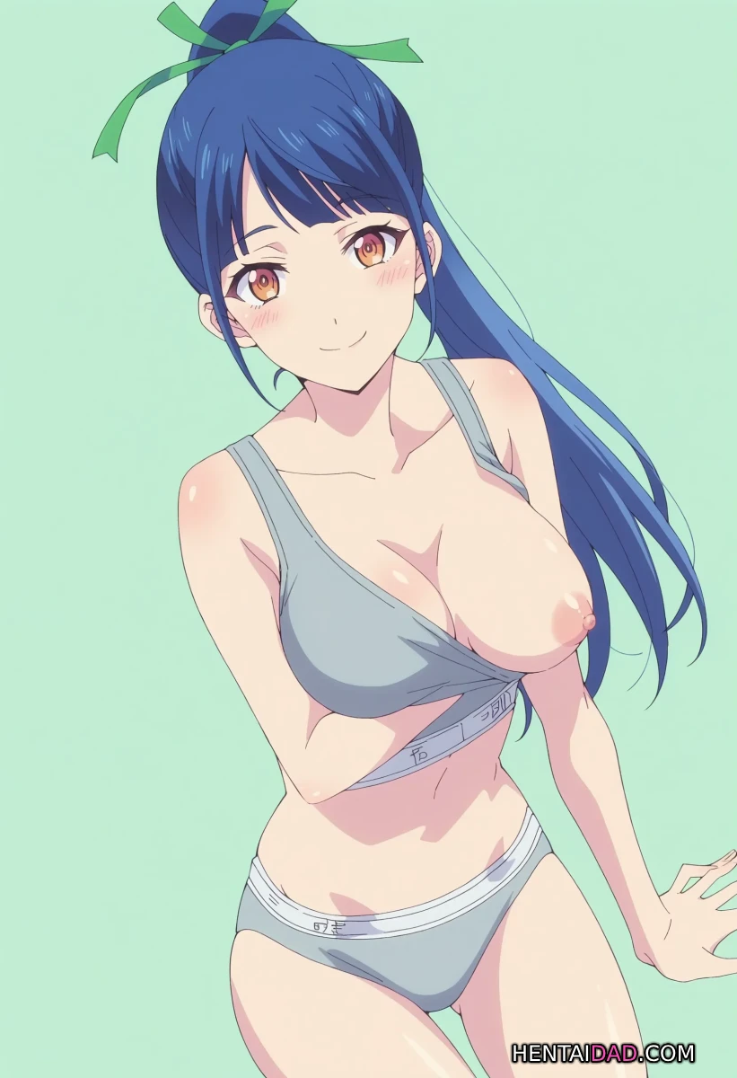 Ami Tsuruga ngượng ngùng trong bộ đồ thể thao xanh lam.