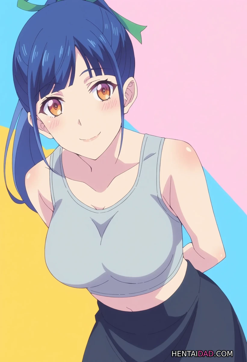 Ami Tsuruga với mái tóc xanh và nụ cười tươi tắn.