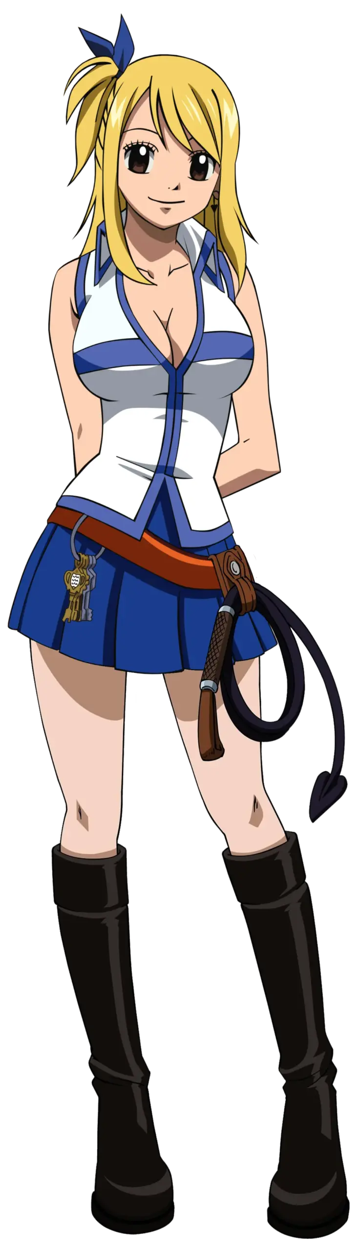 Ảnh lucy heartfilia hentai gợi cảm mặc váy ngắn xanh trắng boots đen cầm roi da
