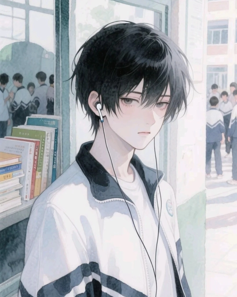Ảnh anime nam học sinh với ánh mắt sâu đầy cảm xúc