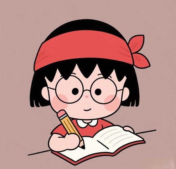 Học sinh hoạt hình chibi đang viết bài