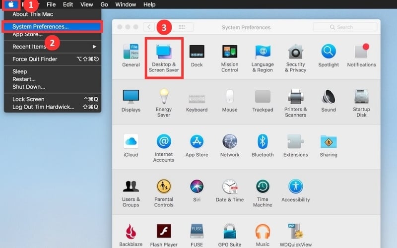Chọn Desktop & Screen Saver trong cửa sổ System Preferences
