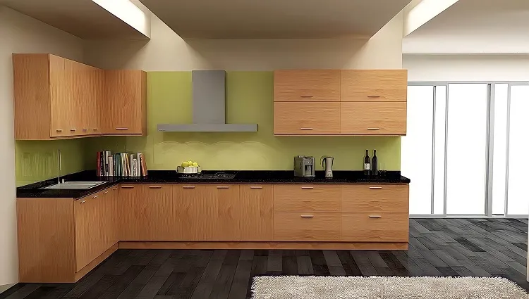 Mẫu tủ bếp làm từ chất liệu gỗ xoan đào hiện đại tinh tế
