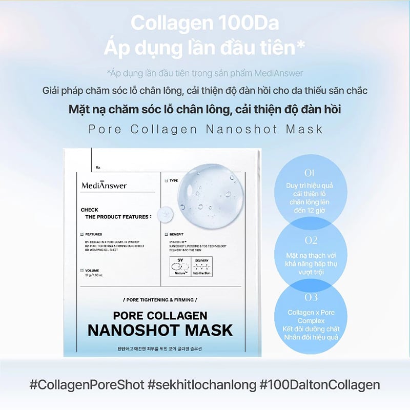 Mặt Nạ Thạch MediAnswer Hỗ Trợ Phục Hồi Da, Sáng Mịn, Thu Nhỏ Lỗ Chân Lông Collagen Nanoshot Mask