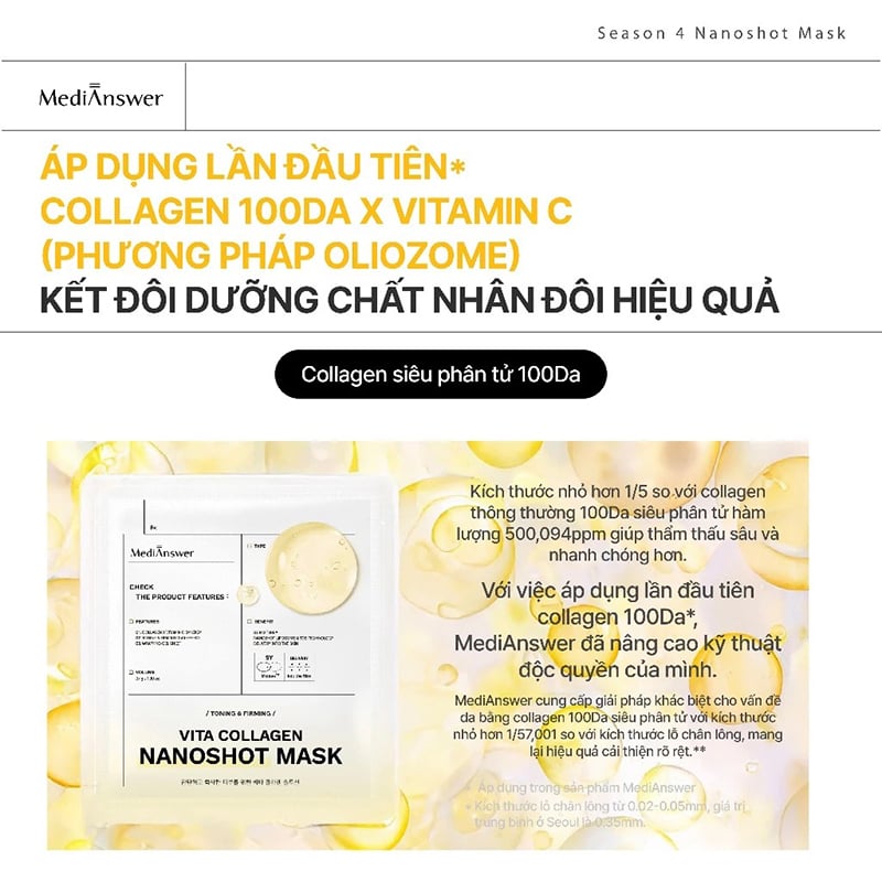 Mặt Nạ Thạch MediAnswer Hỗ Trợ Phục Hồi Da, Sáng Mịn, Thu Nhỏ Lỗ Chân Lông Collagen Nanoshot Mask