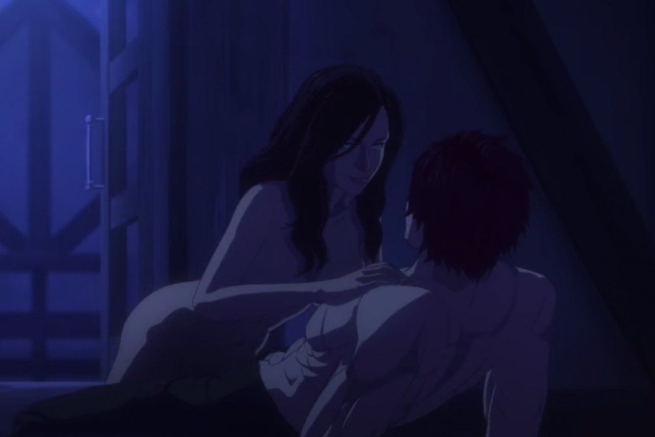 Ảnh sex anime hentai cô gái tóc vàng cởi áo lộ vú trên ghế sofa