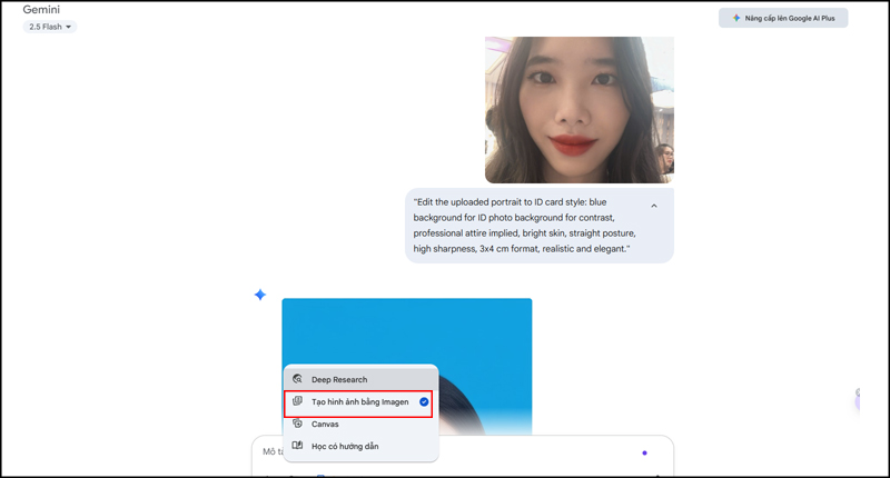 Nhập prompt để tạo ảnh thẻ bằng Gemini