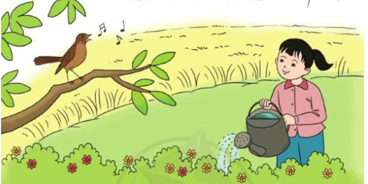 Đọc v&agrave; l&agrave;m b&agrave;i tập:

Tiếng chim buổi s&aacute;ng

S&aacute;ng ra trời rộng đến đ&acirc;u

Trời xanh như mới lần đầu biết xanh

Tiếng chim lay động l&aacute; c&agrave;nh

Tiếng chim đ&aacute;nh thức chồi xanh dậy c&ugrave;ng

Tiếng chim vỗ c&aacute;nh bầy ong

Tiếng chim tha nắng rải đồng v&agrave;ng thơm

Gọi b&ocirc;ng l&uacute;a ch&iacute;n về th&ocirc;n

Tiếng chim nhuộm &oacute;ng c&acirc;y rơm trước nh&agrave;

Tiếng chim c&ugrave;ng b&eacute; tưới hoa

M&aacute;t trong từng giọt nước h&ograve;a tiếng chim

V&ograve;m c&acirc;y xanh, đố b&eacute; t&igrave;m

Tiếng n&agrave;o ri&ecirc;ng giữa trăm ngh&igrave;n tiếng chung

M&agrave; vườn hoa cũng lạ l&ugrave;ng

Nghi&ecirc;ng tai nghe đến kh&ocirc;ng c&ugrave;ng tiếng chim.

Định Hải

*Chọn &yacute; đ&uacute;ng:

a)B&agrave;i thơ c&oacute; bao nhi&ecirc;u d&ograve;ng nhắc lại từ&ldquo;tiếng chim&rdquo; ?

-6 d&ograve;ng

-7 d&ograve;ng

-8 d&ograve;ng

b)Bằng c&aacute;ch lặp lại li&ecirc;n tục c&aacute;c từ tr&ecirc;n, b&agrave;i thơ diễn tả điều g&igrave; ?

-Tiếng chim buổi s&aacute;ng rộn r&atilde; khắp nơi

- Tiếng chim buổi s&aacute;ng du dương, trầm bổng

- Tiếng chim buổi s&aacute;ng vọng đến tận trời xanh

c)C&aacute;c h&igrave;nh ảnh n&oacute;i về chim buổi s&aacute;ng từ d&ograve;ng thứ 3 đến d&ograve;ng thứ 8 n&oacute;i l&ecirc;n điều g&igrave;?

-Tiếng chim buổi s&aacute;ng như &aacute;nh nắng

- Tiếng chim buổi s&aacute;ng như bầy ong

- Tiếng chim buổi s&aacute;ng thật l&agrave; k&igrave; diệu

d)C&acirc;u thơ n&agrave;o cho thấy tiếng chim buổi s&aacute;ng như một d&agrave;n nhạc c&oacute; sự tham gia của rất nhiều lo&agrave;i chim

-&ldquo;Tiếng chim c&ugrave;ng b&eacute; tưới hoa / M&aacute;t trong từng giọt nước h&ograve;a tiếng chim&rdquo;.

-&ldquo;V&ograve;m c&acirc;y xanh, đố b&eacute; t&igrave;m / Tiếng n&agrave;o ri&ecirc;ng giữa trăm ngh&igrave;n tiếng chung&rdquo;.

-&ldquo;M&agrave; vườn hoa cũng lạ l&ugrave;ng / Nghi&ecirc;ng tai nghe đến kh&ocirc;ng c&ugrave;ng tiếng chim&rdquo;

e)C&acirc;u thơ n&agrave;o cho thấy vườn hoa rất y&ecirc;u th&iacute;ch tiếng chim buổi s&aacute;ng ?

-&ldquo;Tiếng chim c&ugrave;ng b&eacute; tưới hoa / M&aacute;t trong từng giọt nước h&ograve;a tiếng chim&rdquo;.

-&ldquo;V&ograve;m c&acirc;y xanh , đố b&eacute; t&igrave;m / Tiếng n&agrave;o ri&ecirc;ng giữa trăm ng&agrave;n tiếng chung&rdquo;.

-&ldquo;M&agrave; vườn hoa cũng lạ l&ugrave;ng / Nghi&ecirc;ng tai nghe đến kh&ocirc;ng c&ugrave;ng tiếng chim&rdquo;

*Dựa theo gợi &yacute; từ b&agrave;i thơ tr&ecirc;n, em h&atilde;y viết:

a)Một c&acirc;u tả tiếng chim buổi s&aacute;ng.

b)Một c&acirc;u diễn tả niềm vui của em khi nghe tiếng chim h&oacute;t.