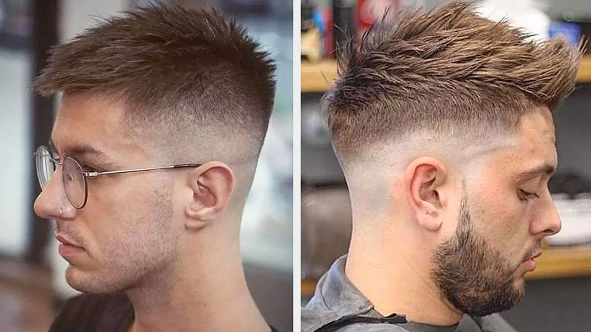 Tóc ngắn cho mặt tròn nam spiky quiff