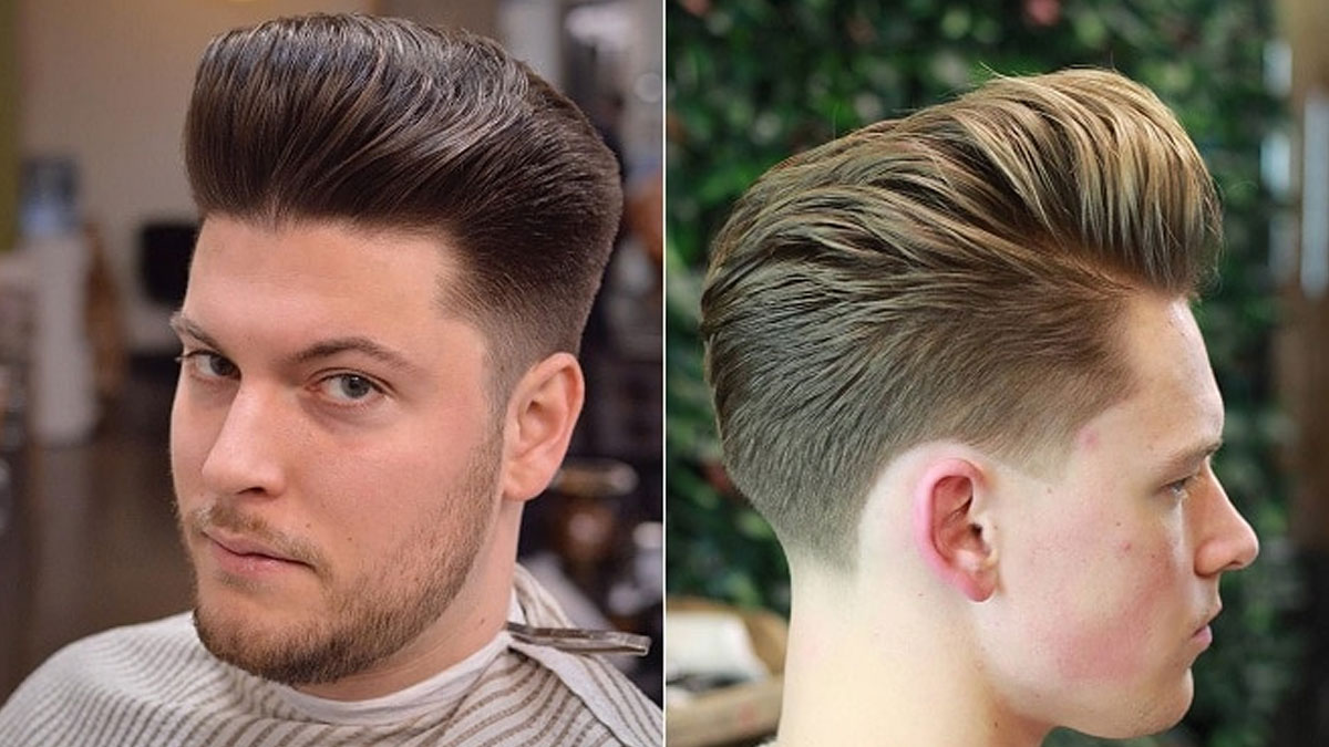 Tóc nam ngắn chất mặt tròn pompadour mái dựng