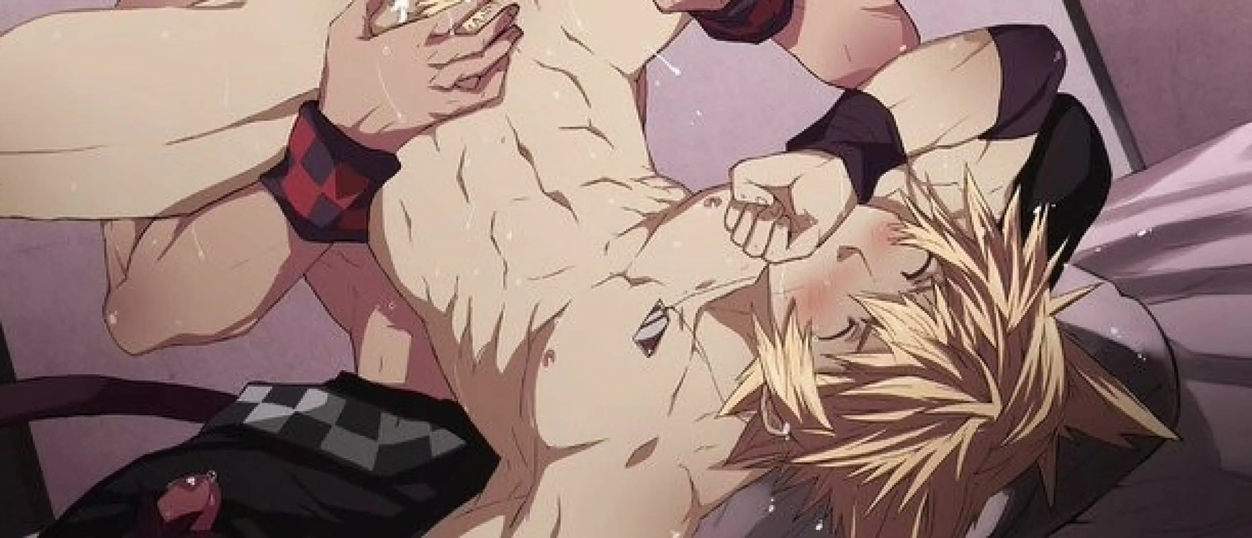 Ảnh hentai gay nam tóc vàng cơ bắp nude nằm ngửa khoái lạc với tinh dịch