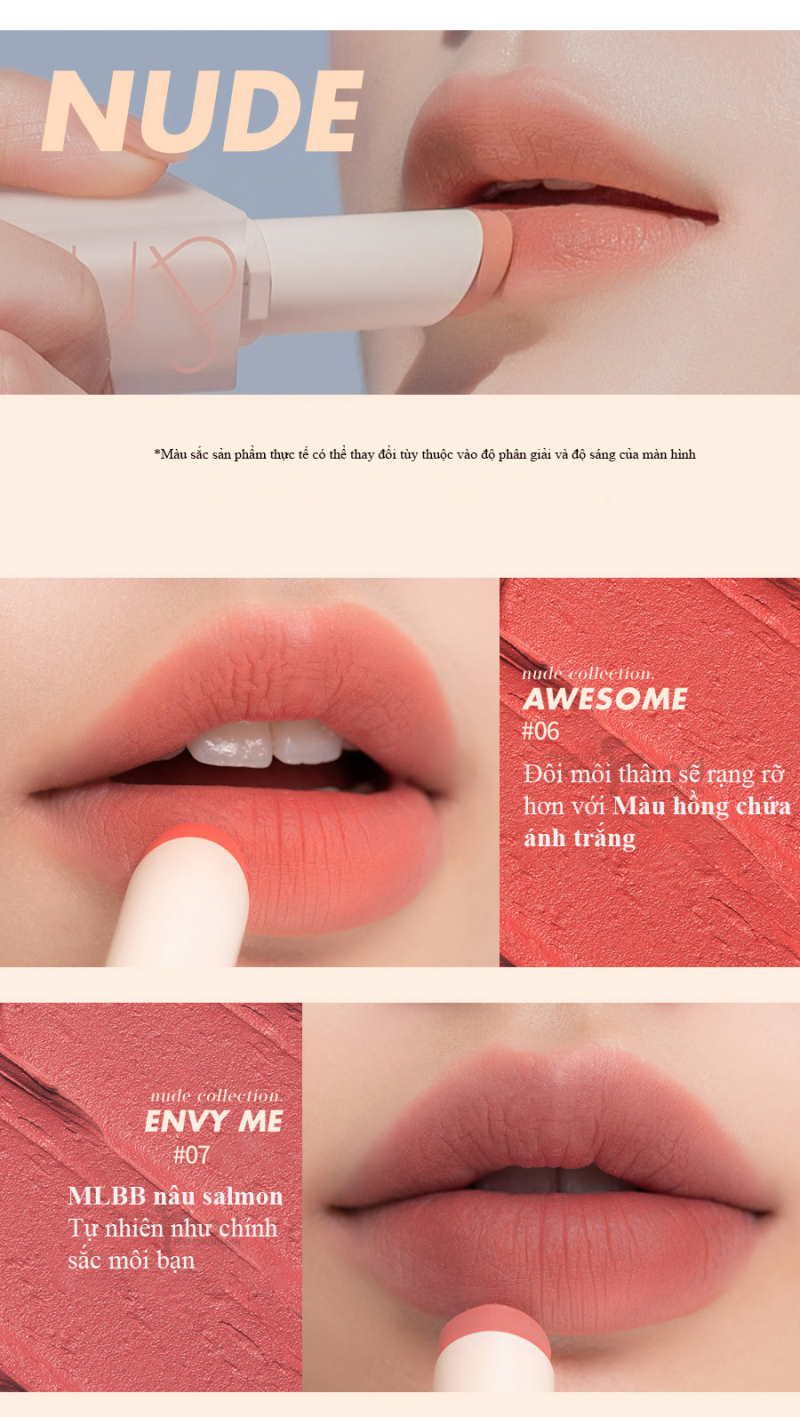 Son Thỏi Lì, Lên Màu Siêu Xinh Romand Zero Matte Lipstick 3g